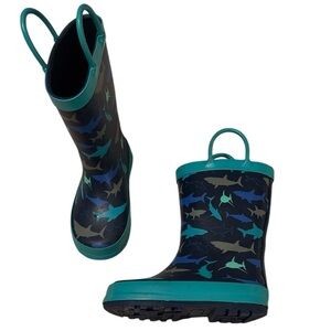 Kids Shark Print Rain Boots - Blue and Green
